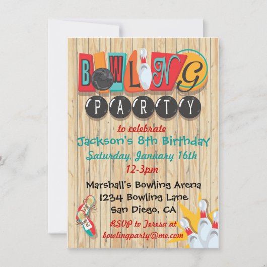 Bowling Party Einladung (Vorderseite)