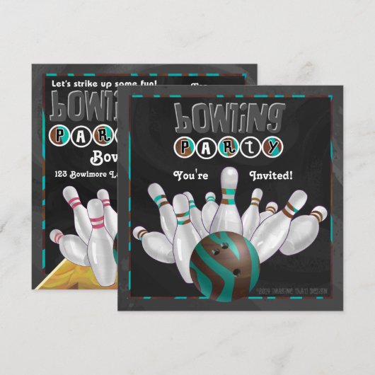 Bowling-Party Einladung (Vorne/Hinten)