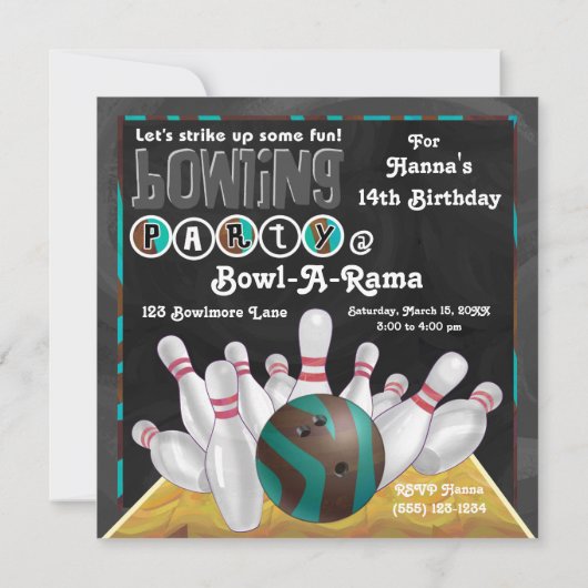 Bowling-Party Einladung (Rückseite)