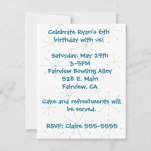 Bowling Party Einladung (Rückseite)