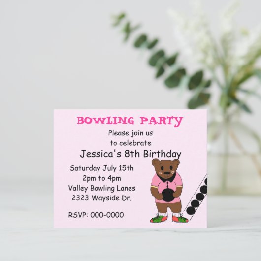 Bowling Party Einladung (Stehend Vorderseite)