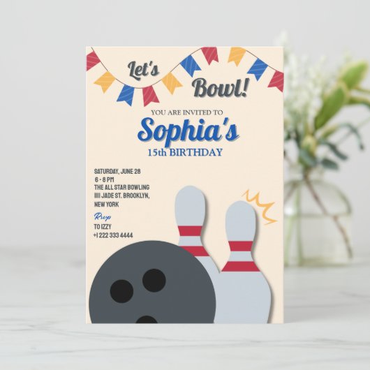 BOWLING PARTY EINLADUNG 3 (Stehend Vorderseite)