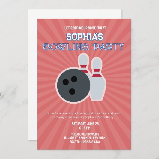 BOWLING PARTY EINLADUNG 5 (Vorne/Hinten)