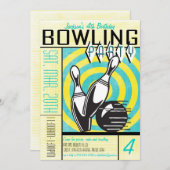 Bowling Party Einladung - Aqua (Vorne/Hinten)