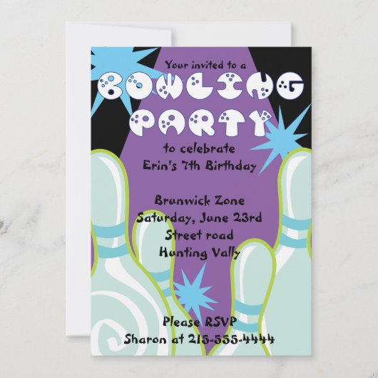 Bowling Party Einladung Happy Birthday Invite Boy (Vorderseite)