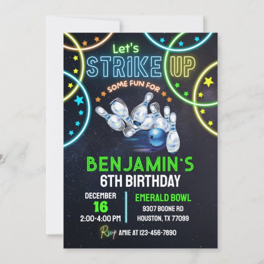 Bowling Party Einladung Jungs machen Spaß (Vorderseite)