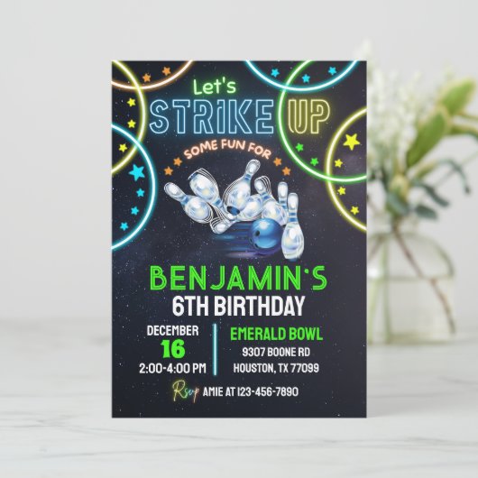 Bowling Party Einladung Jungs machen Spaß (Stehend Vorderseite)