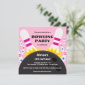 Bowling Party Einladung mit Bowlingball, rosa (Stehend Vorderseite)