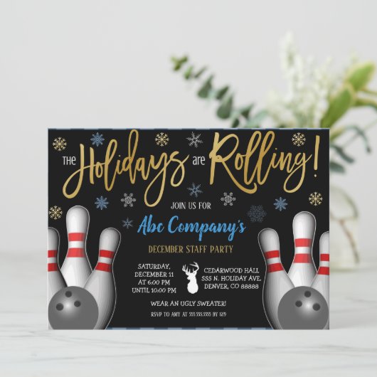 Bowling Party Einladung, Unternehmen Einladung (Stehend Vorderseite)