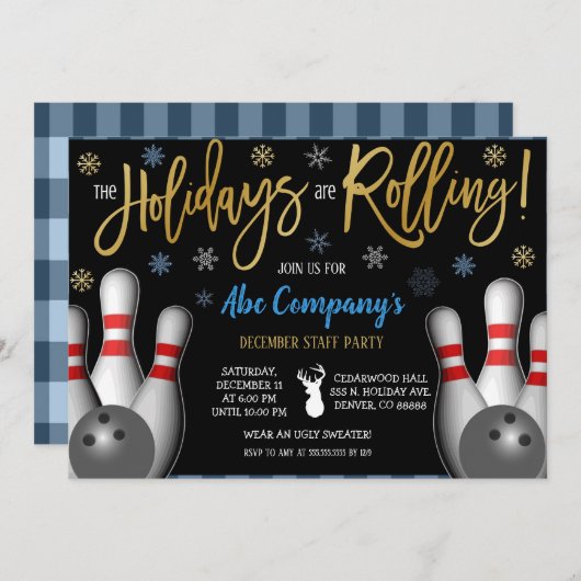 Bowling Party Einladung, Unternehmen Einladung (Vorne/Hinten)