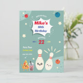 Bowling Party Einladung zum Geburtstag (Stehend Vorderseite)