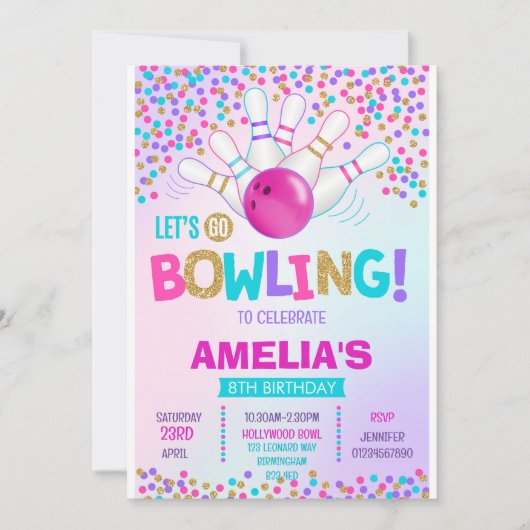 Bowling Party Einladung zum Geburtstag (Vorderseite)