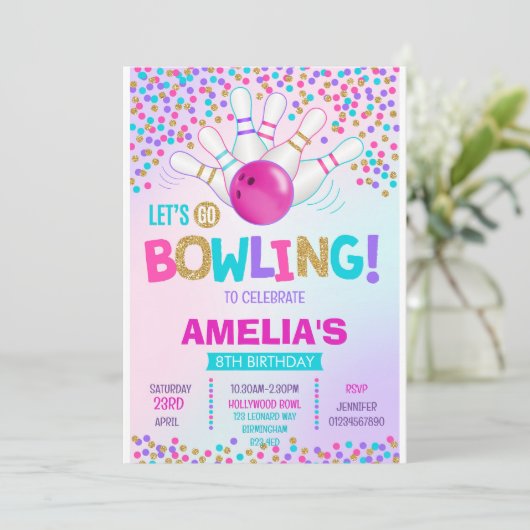 Bowling Party Einladung zum Geburtstag (Stehend Vorderseite)