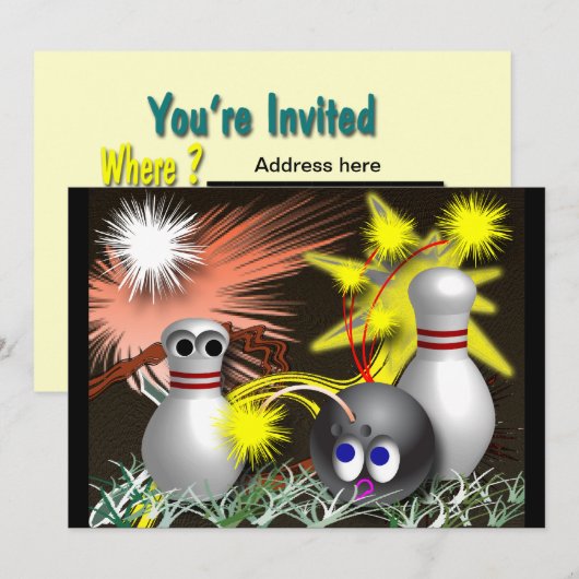 Bowling Party Einladungen (Vorne/Hinten)