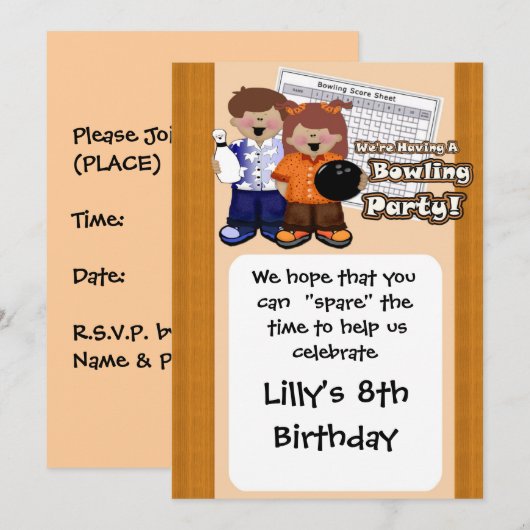 Bowling Party Einladungen (Vorne/Hinten)