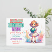 Bowling Party Girl's Anime Birthday Einladung (Stehend Vorderseite)