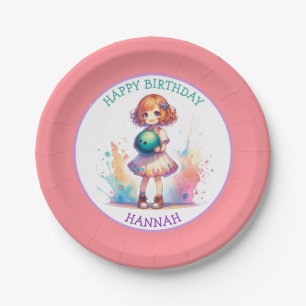 Bowling Party Girl's Anime Birthday Personalisiert Pappteller