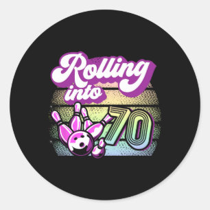 Bowling Party in 70 Bowling Geburtstag 1 Runder Aufkleber