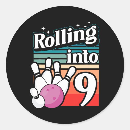 Bowling Party in 9 Bowling Geburtstag Runder Aufkleber (Vorderseite)