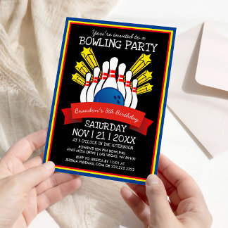 Bowling Party | Kinder farbiger Geburtstag Einladung