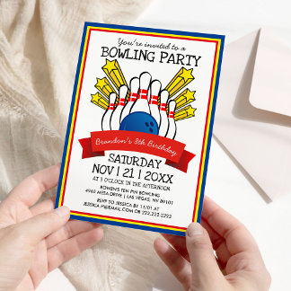 Bowling Party | Kinder farbiger Geburtstag Einladung