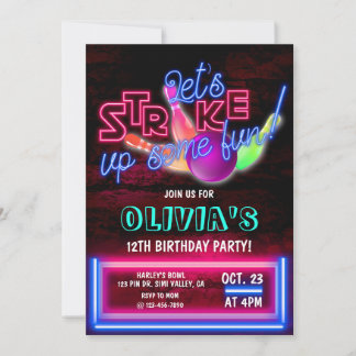 Bowling Party, kosmischer Bowling, Bowling - Gebur Einladung