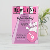 Bowling Party Pink Girls Geburtstag Einladung (Stehend Vorderseite)