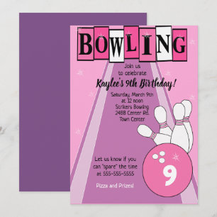 Bowling Party Pink Girls Geburtstag Einladung