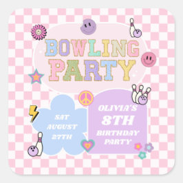 Bowling Party Preppy Varsity Patch Geburtstagspart Quadratischer Aufkleber