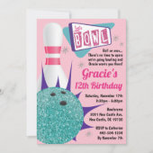 Bowling Party Retro Rosa & Aquamarin Tenpin Einladung (Vorderseite)