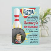 Bowling Party Retro Tenpin mit Foto Einladung (Stehend Vorderseite)