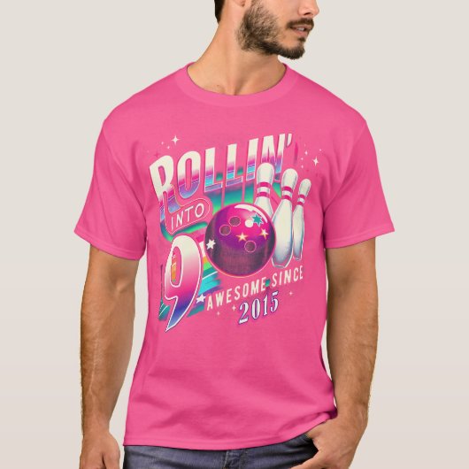 Bowling Party Rollin' 9 Phantastisch 2015 9. Gebur T-Shirt (Vorderseite)
