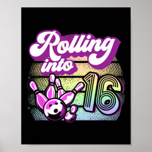 Bowling Party rollt in 16 Bowling Geburtstag Poster