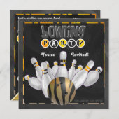Bowling Party Schwarz und Gelb Einladung (Vorne/Hinten)
