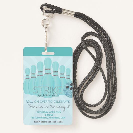 Bowling-Party, VIP-Pass, Einladung, Girl-Bowl, Ausweis (Rückseite mit Schlüsselband)