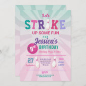 Bowling Pink Strike Fun Bowl Girls Geburtstag Einladung (Vorne/Hinten)