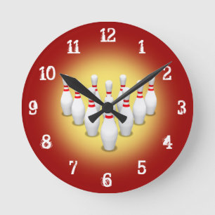 Bowling Pins: Wall Clock Runde Wanduhr