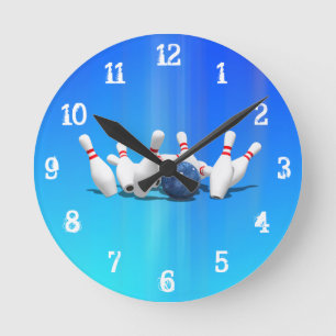 Bowling Pins: Wall Clock Runde Wanduhr