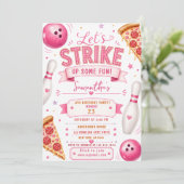Bowling-Pizza-Geburtstagseinladung Einladung (Stehend Vorderseite)