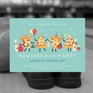 Bowling-Pizza-Geburtstagseinladung Jungen Strike U Einladung
