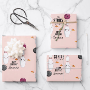 Bowling Pizza macht Spaß Kindergeburtstag Geschenkpapier Set