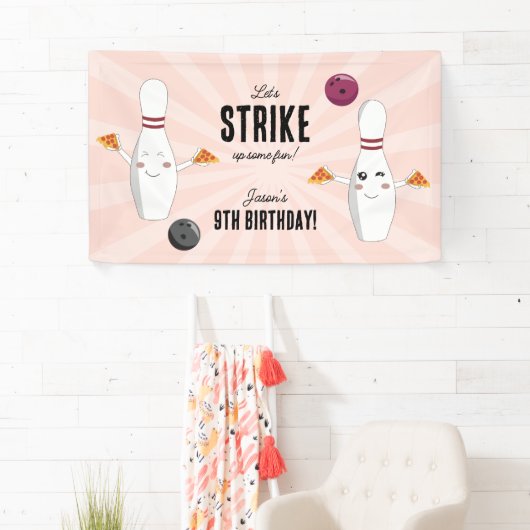 Bowling Pizza Strike Up Some Fun Kids Birthday Banner (Insitu)