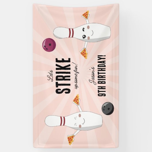 Bowling Pizza Strike Up Some Fun Kids Birthday  Banner (Vertikal)
