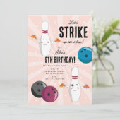 Bowling Pizza Strike Up Some Fun Kids Birthday  Einladung (Stehend Vorderseite)