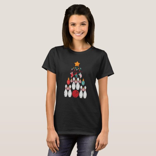 Bowling Player Christmas Tree Lights Xmas Ball Bow T-Shirt (Vorne ganz)