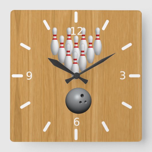 Bowling  quadratische wanduhr (Vorderseite)