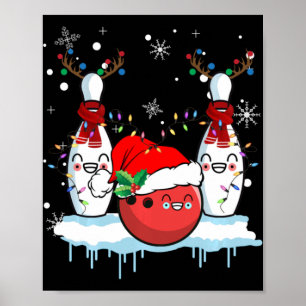 Bowling Reindeer Weihnachtsmannmütze Bowling Lover Poster