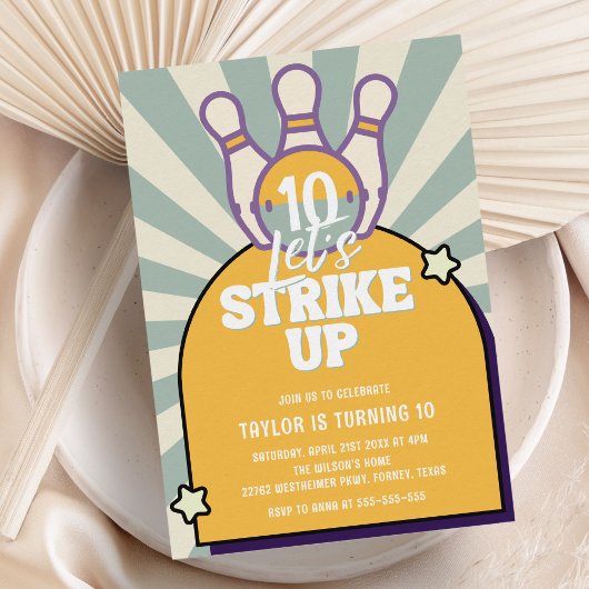 Bowling Retro Kindergeburtstag Party Einladung