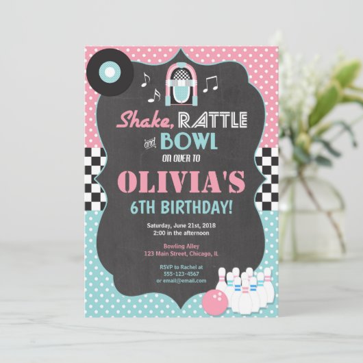 Bowling Rock and Roll Einladung (Stehend Vorderseite)