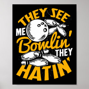 Bowling Roll Buttone Strike Bowler Sportteam Poster